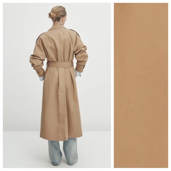 NWT. Massimo Dutti Camel Cotton Blend Voluminous Trench Coat with Belt. Size S. - Picture 5 of 13